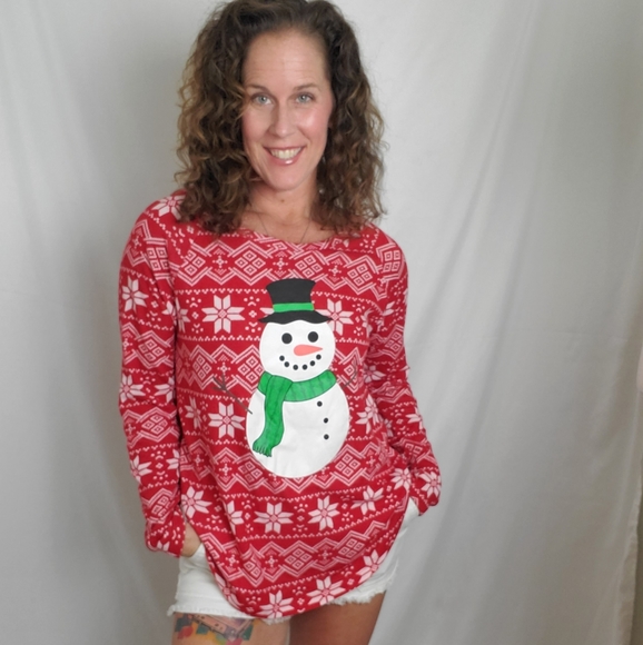 Snowman holiday Christmas long sleeved tee - Picture 4 of 7